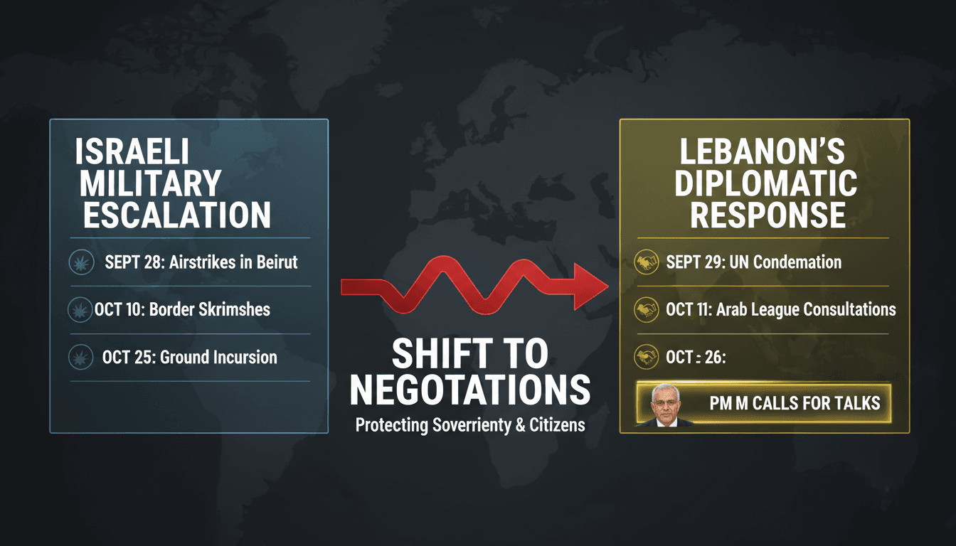 Lebanese Prime Minister Nohad Salam addressing the nation on diplomatic negotiations.