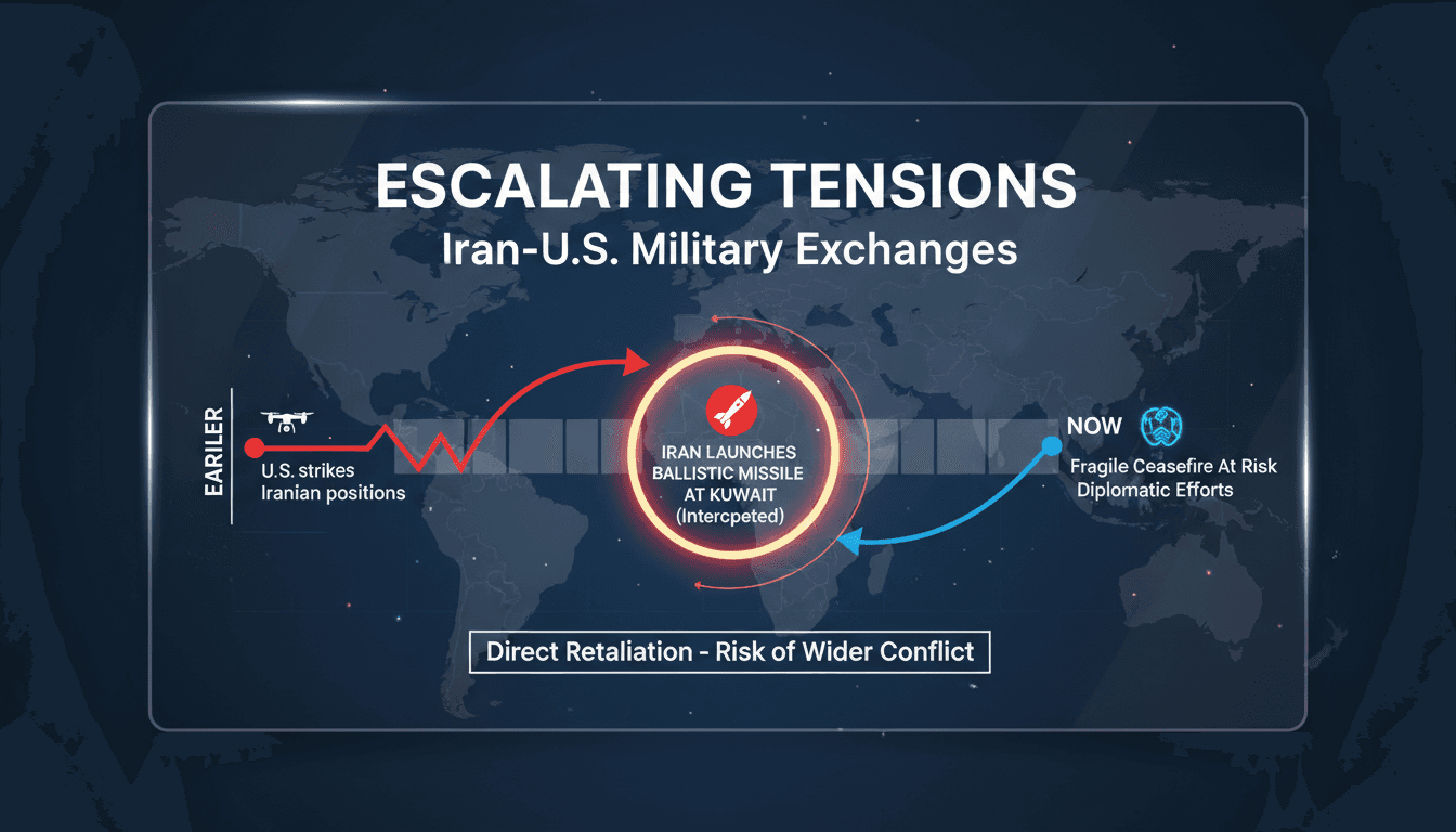 Map highlighting the missile strike from Iran to Kuwait amidst U.S.-Iran tensions.