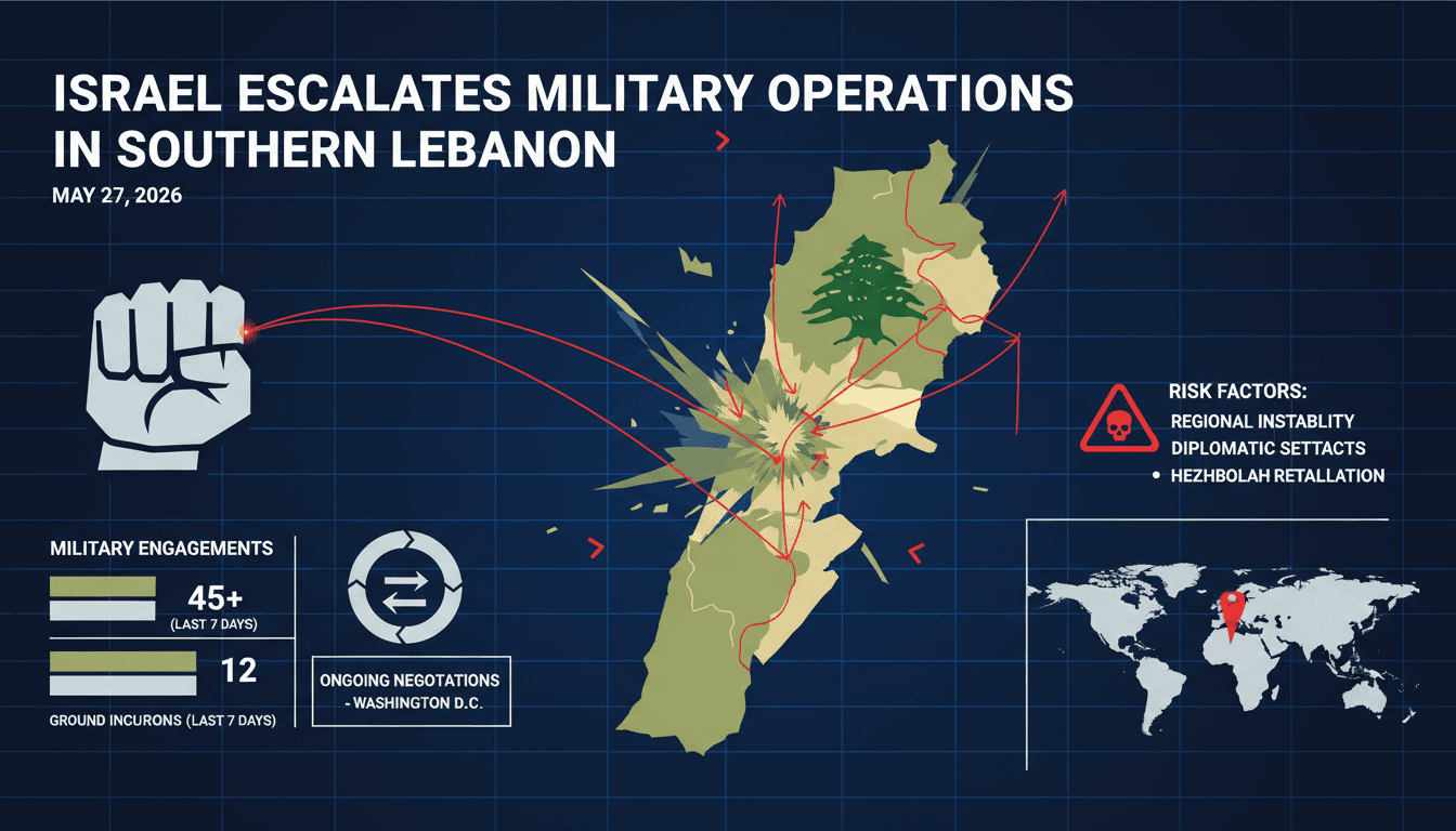 A map highlighting military operations in southern Lebanon and key statistics on the conflict.