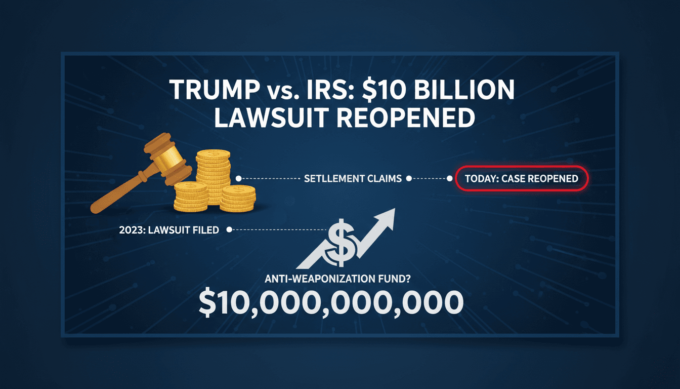 Federal judge's gavel with a backdrop of legal documents related to Trump's IRS lawsuit.