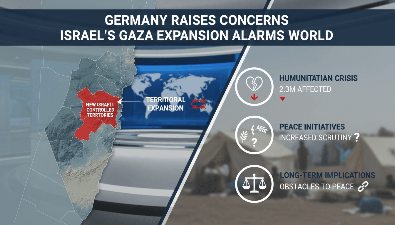 Map showing Israel's territorial expansion plans in Gaza and humanitarian impact.