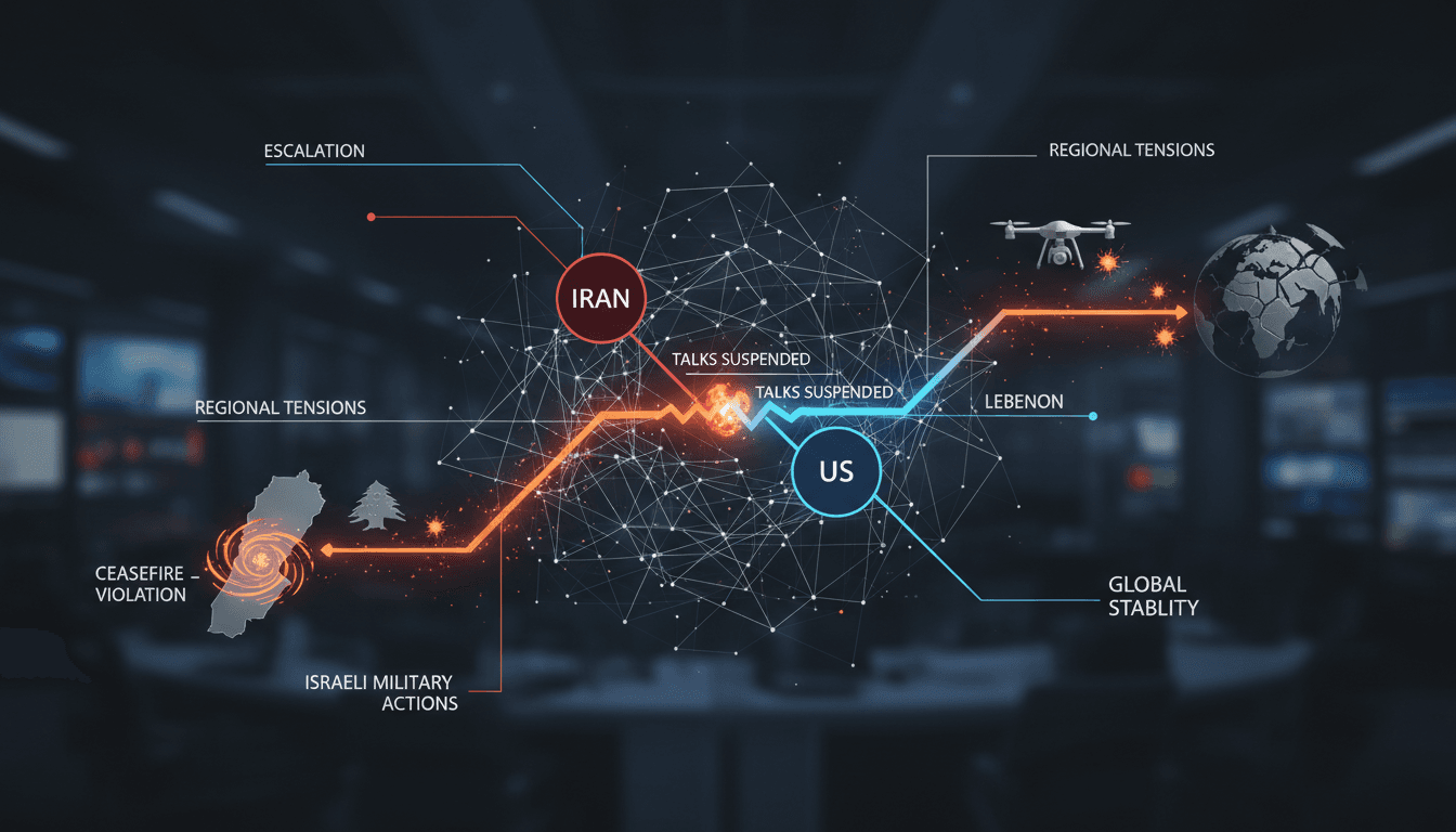 Map highlighting Iran, Israel, and Lebanon with military action indicators.