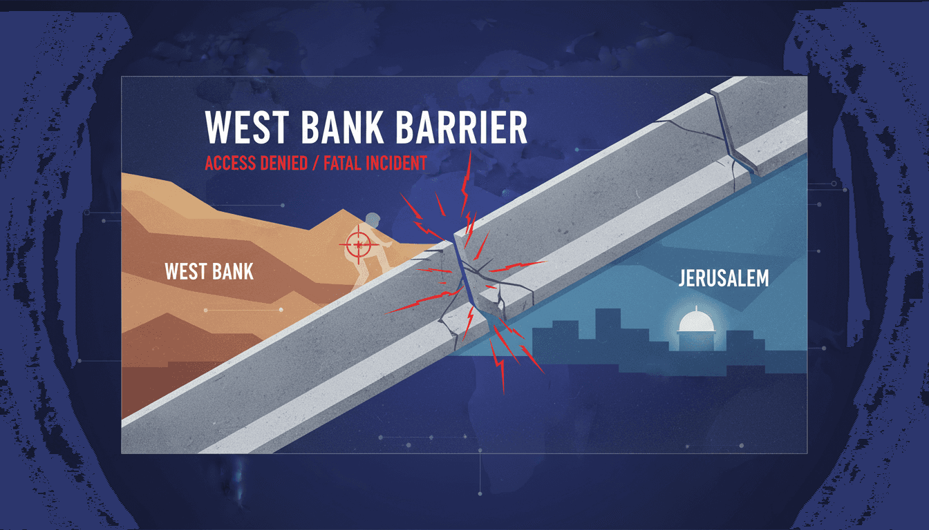 Scene depicting the barrier between the West Bank and Jerusalem, symbolizing ongoing conflict.