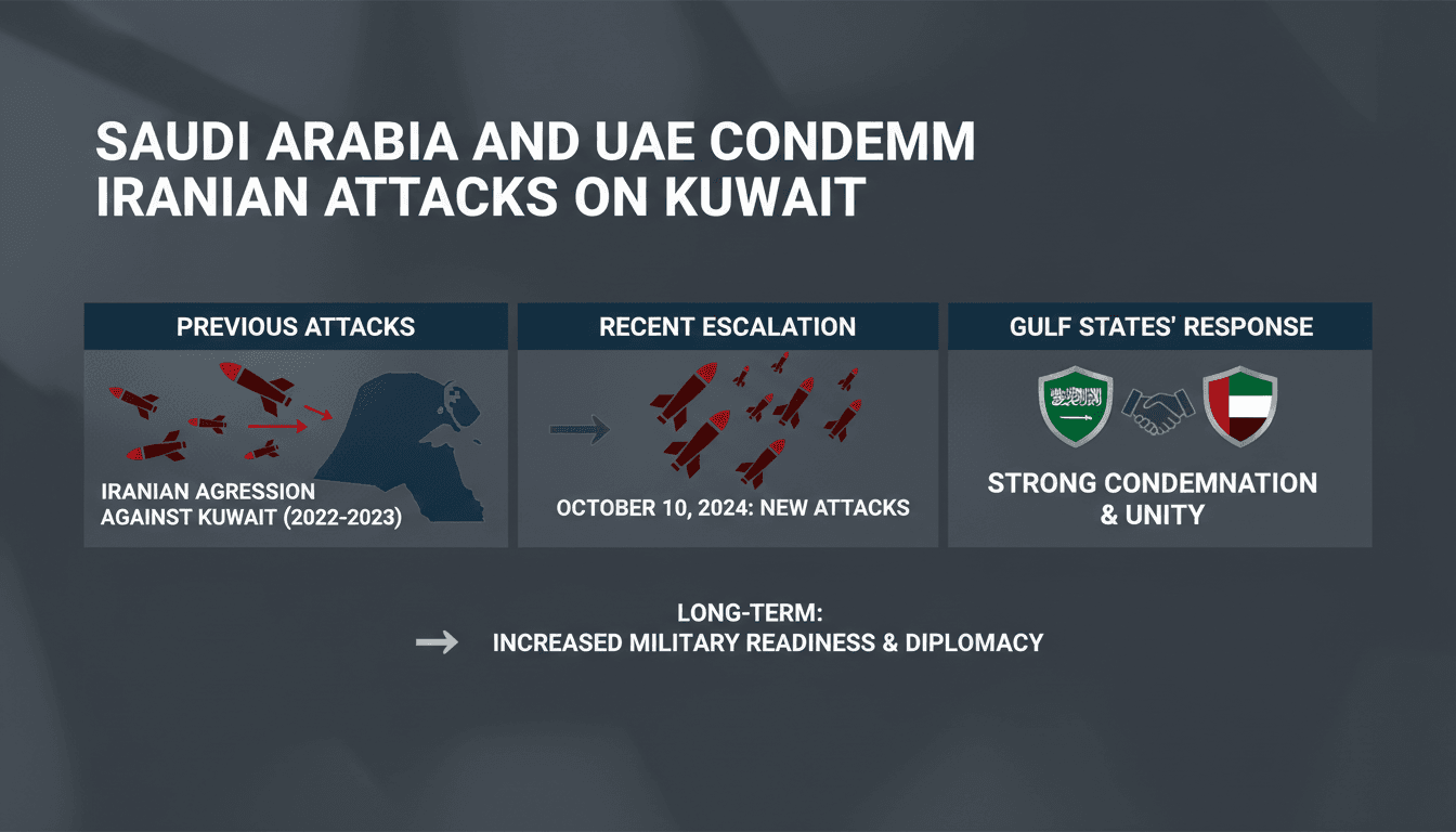 Map of the Gulf region highlighting Kuwait, Saudi Arabia, and UAE in the context of recent tensions.