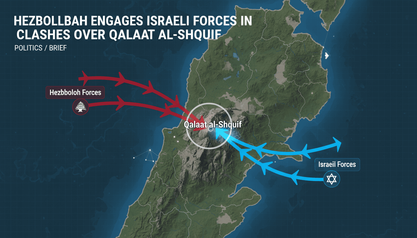 Map highlighting the conflict zone around Qalaat al-Shuqif in southern Lebanon.