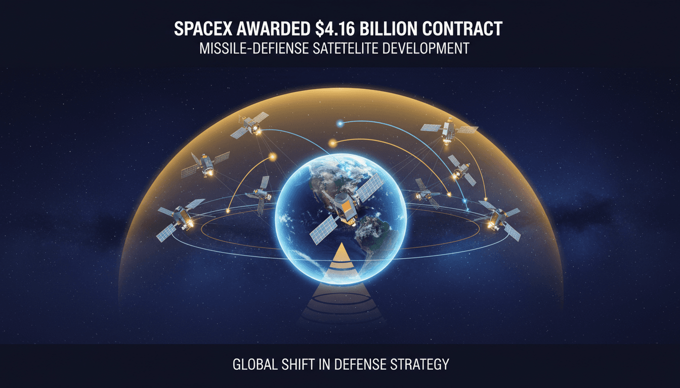 Infographic showing SpaceX's Golden Dome missile-defense satellite constellation and its impact on military strategy.