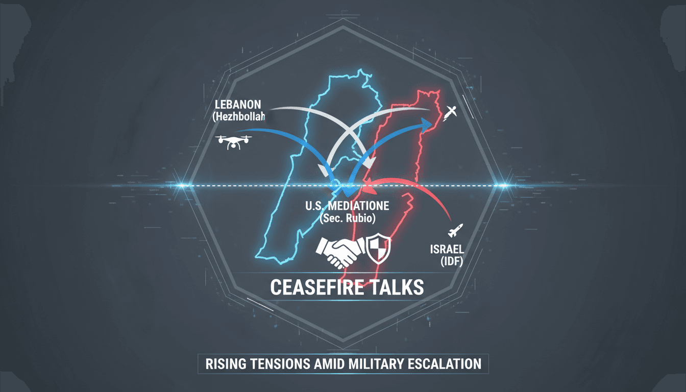 U.S. Secretary of State Marco Rubio engaging in ceasefire talks with Lebanese and Israeli leaders.