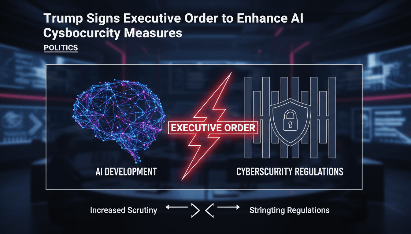 President Trump signing an executive order on AI cybersecurity measures.