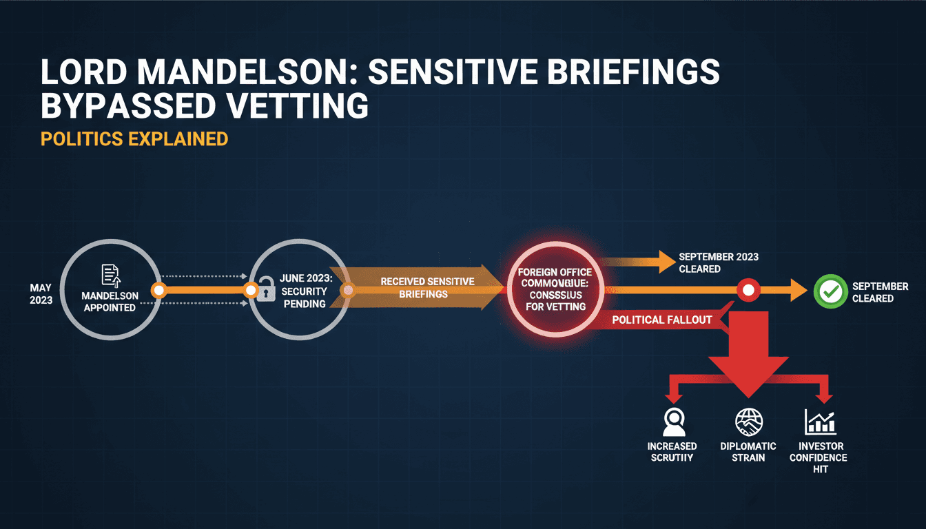 Infographic showing Lord Mandelson's briefings timeline and political consequences.
