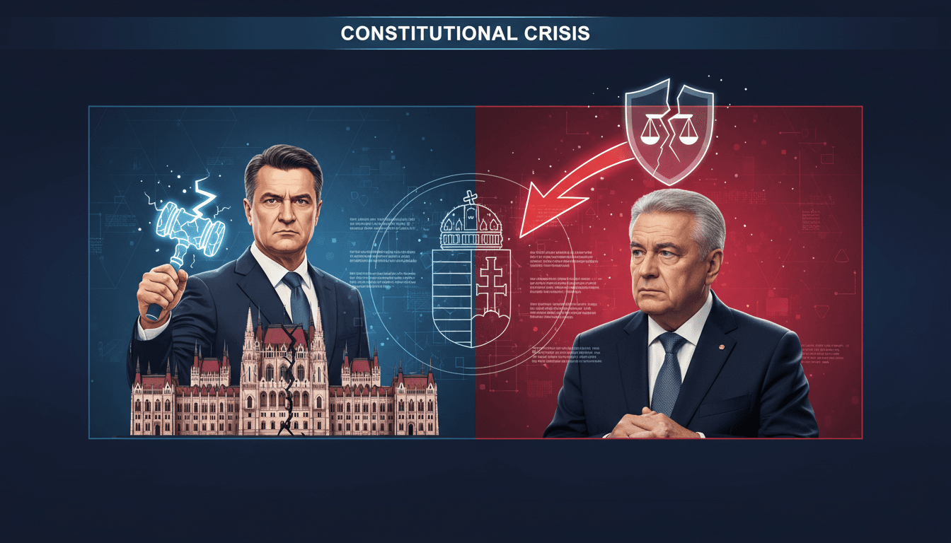 Hungarian Prime Minister Peter Magyar and President Tamas Sulyok in a political standoff.