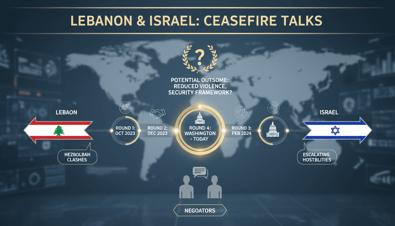 Lebanese and Israeli flags symbolizing peace negotiations in Washington