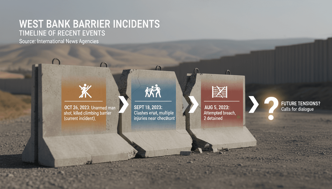 A Palestinian man at the West Bank barrier near Jerusalem.
