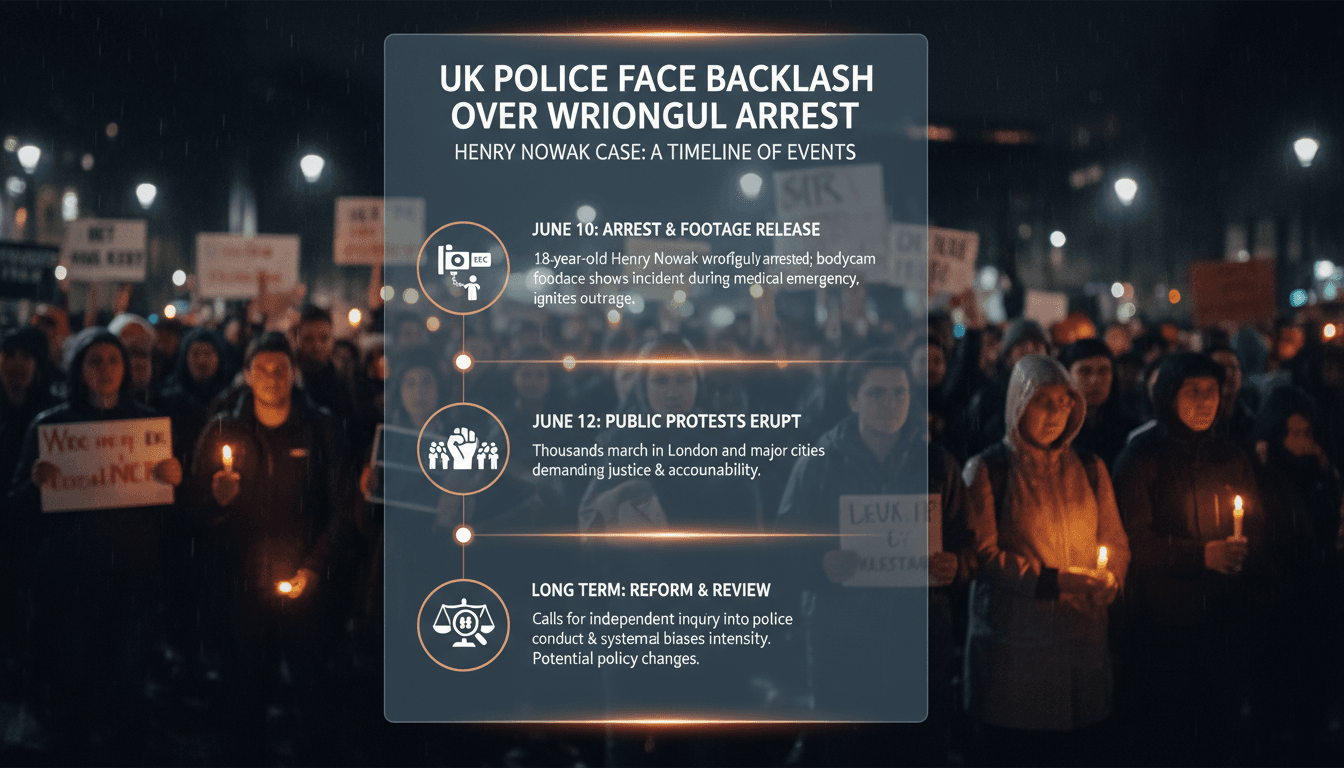 Protesters rally against police conduct following the wrongful arrest of Henry Nowak.