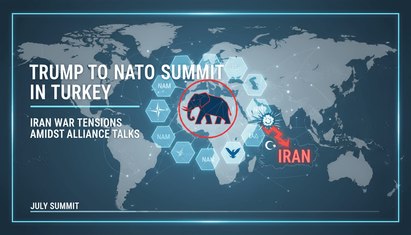President Trump at NATO summit in Turkey discussing Iran war tensions.