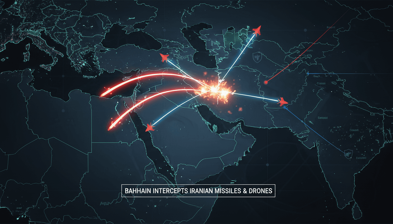 Bahrain's defense forces intercepting missiles and drones in the Gulf region.