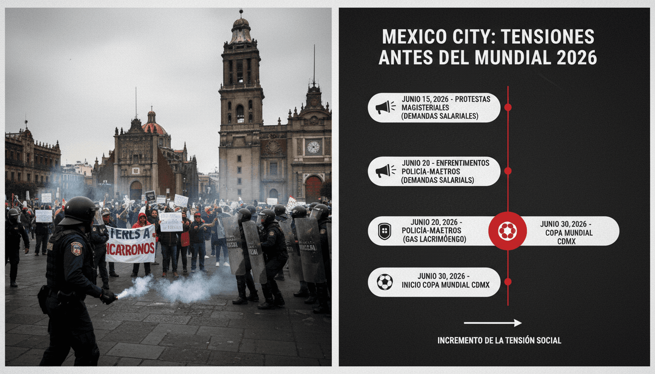 Protesters clashing with police in Mexico City ahead of the World Cup.