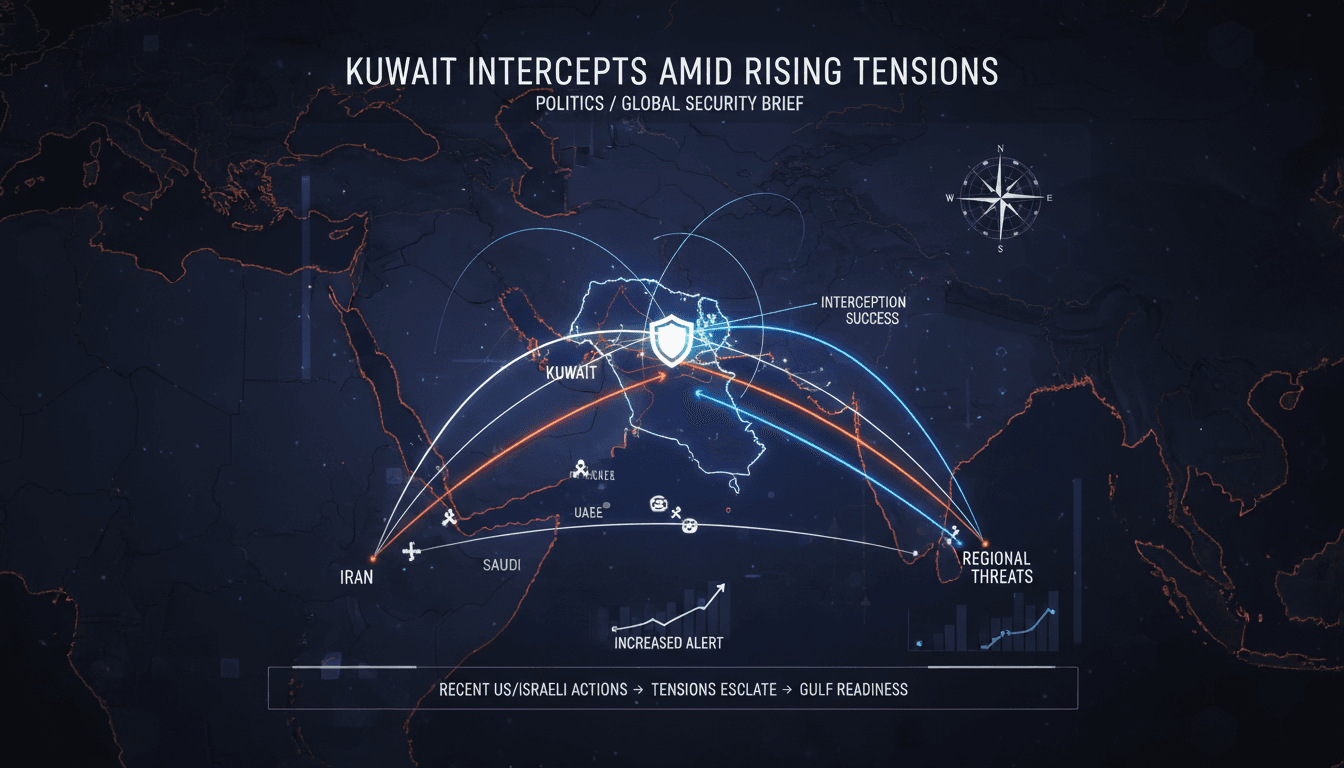 Kuwait military intercepts missile and drone threats in the Gulf region.