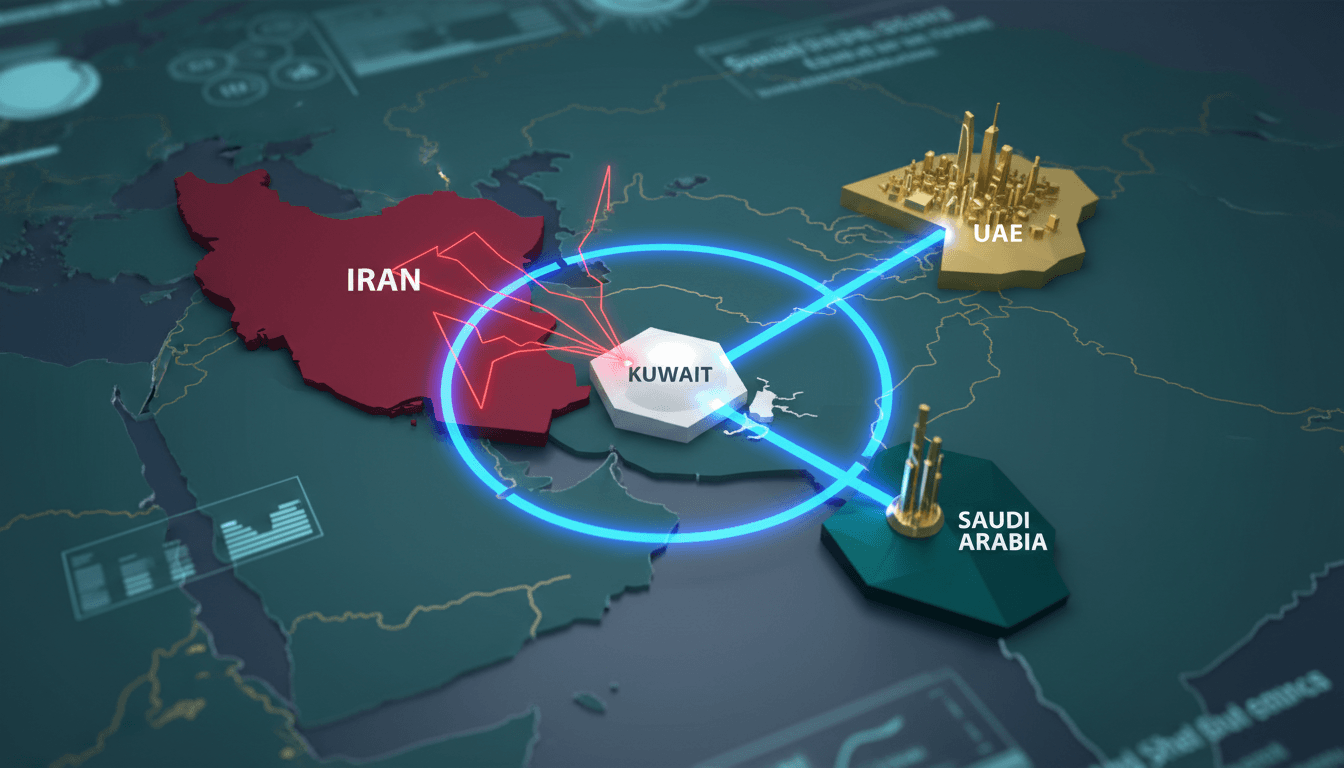 Map highlighting the geopolitical tensions in the Middle East following Iranian attacks on Kuwait.