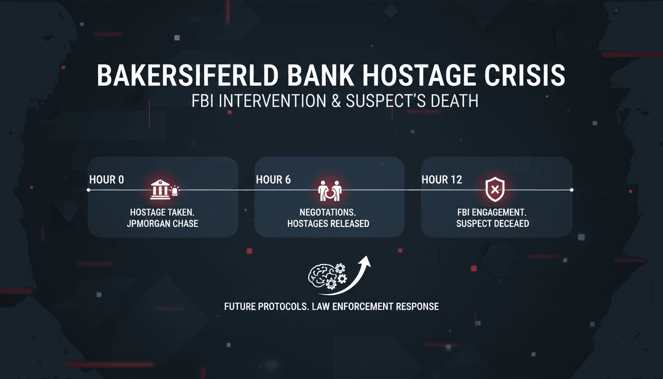 FBI agents responding to a hostage situation at a bank in Bakersfield, California.