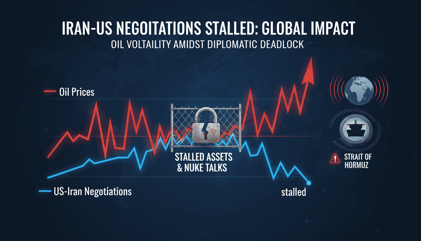 A graphic illustrating the impact of Iran-U.S. negotiations on oil prices and regional stability.
