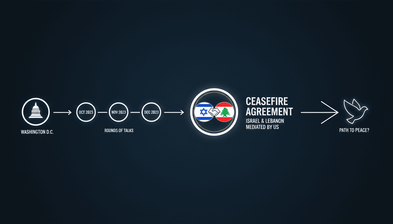 Map highlighting Israel and Lebanon with ceasefire details