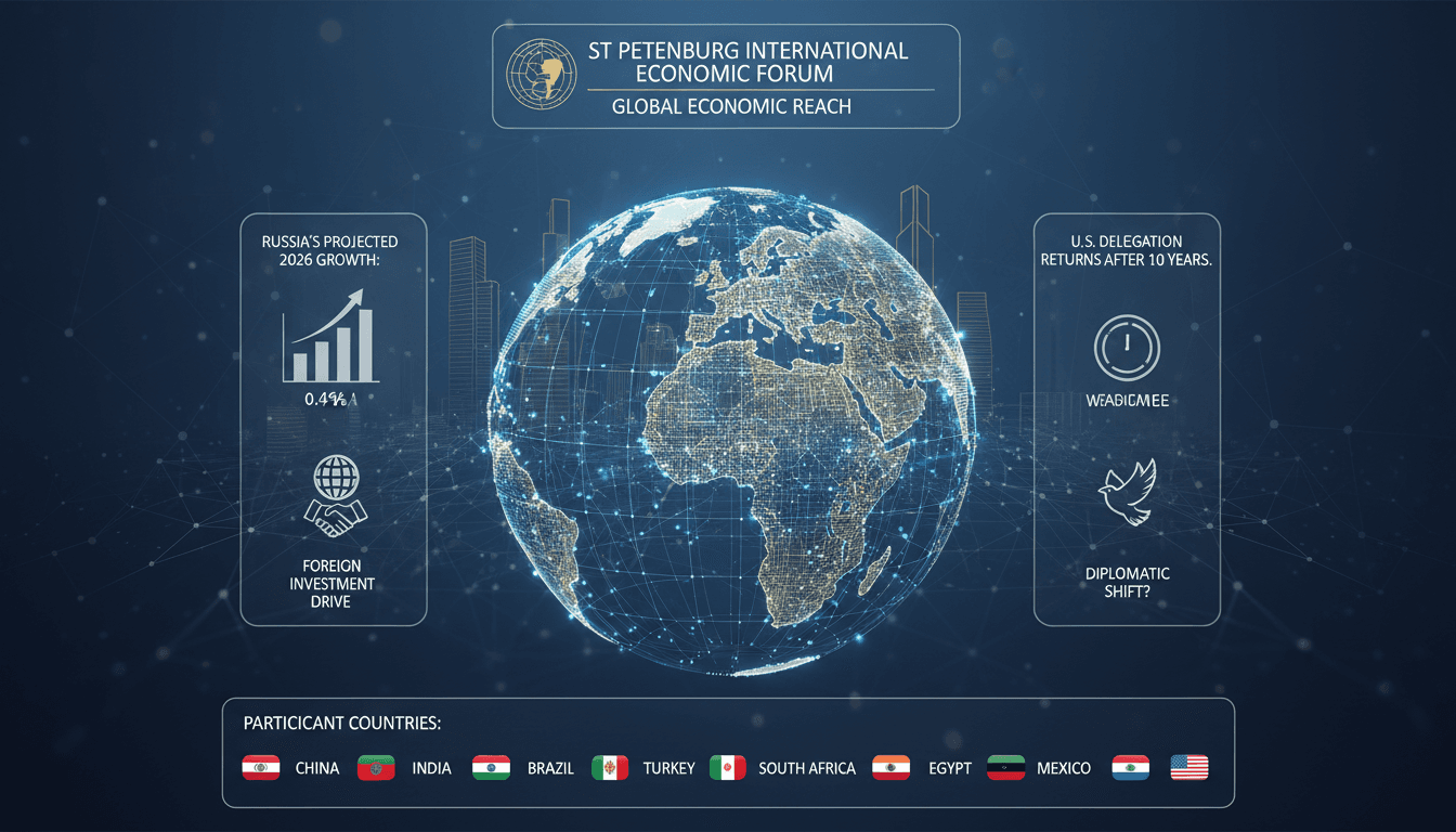 Infographic detailing the St Petersburg International Economic Forum, highlighting economic growth and international participation.