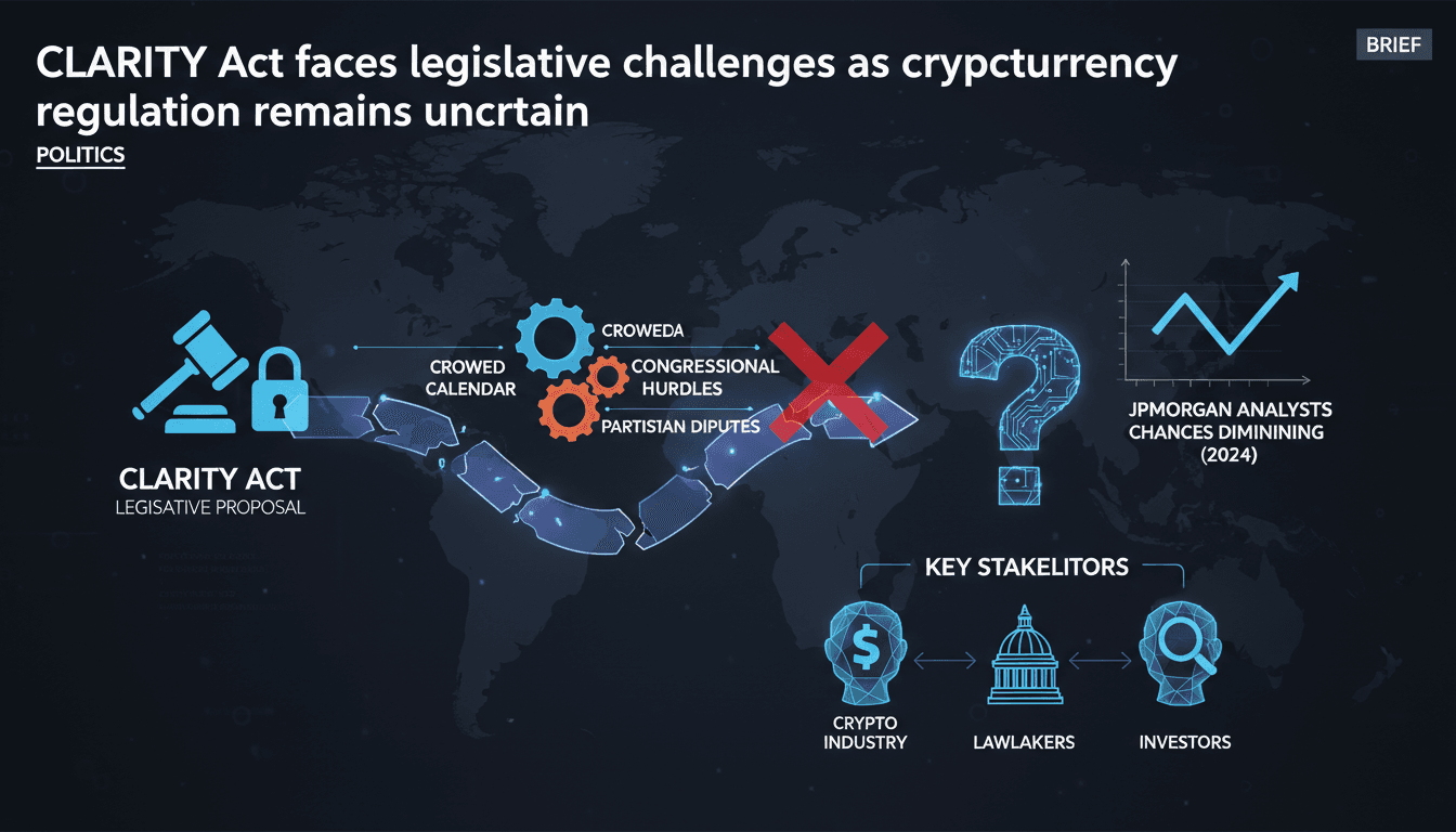 A visual representation of the CLARITY Act's legislative journey and challenges.