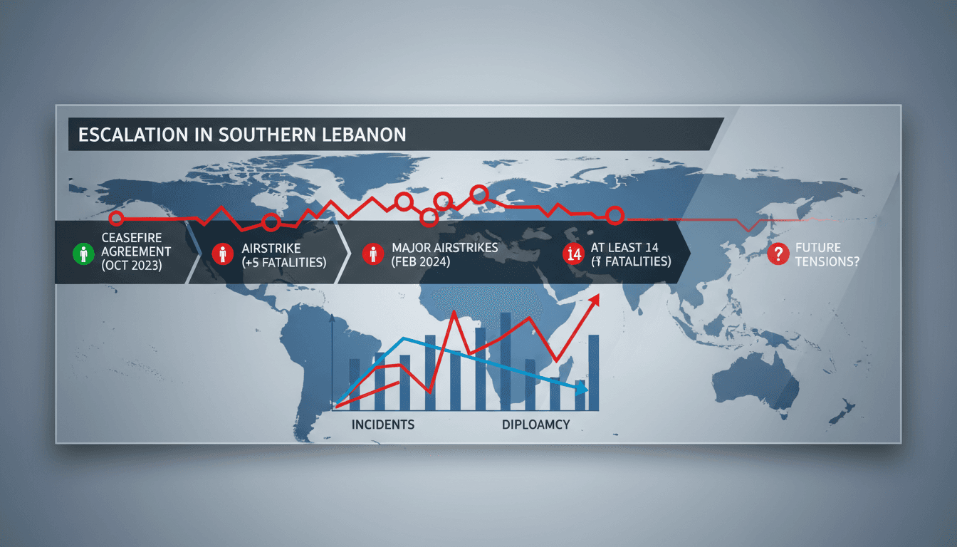 A map showing the locations of recent Israeli airstrikes in southern Lebanon.