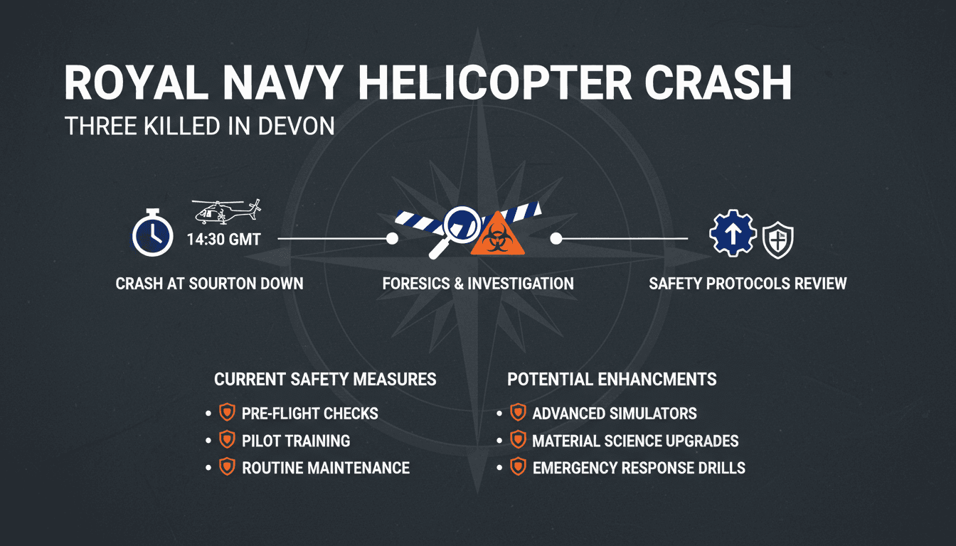 Floral tributes at the site of the Royal Navy helicopter crash in Devon.