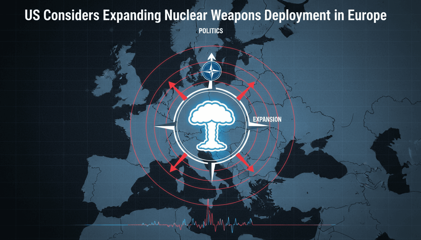 Map highlighting potential new locations for US nuclear weapons in Europe.
