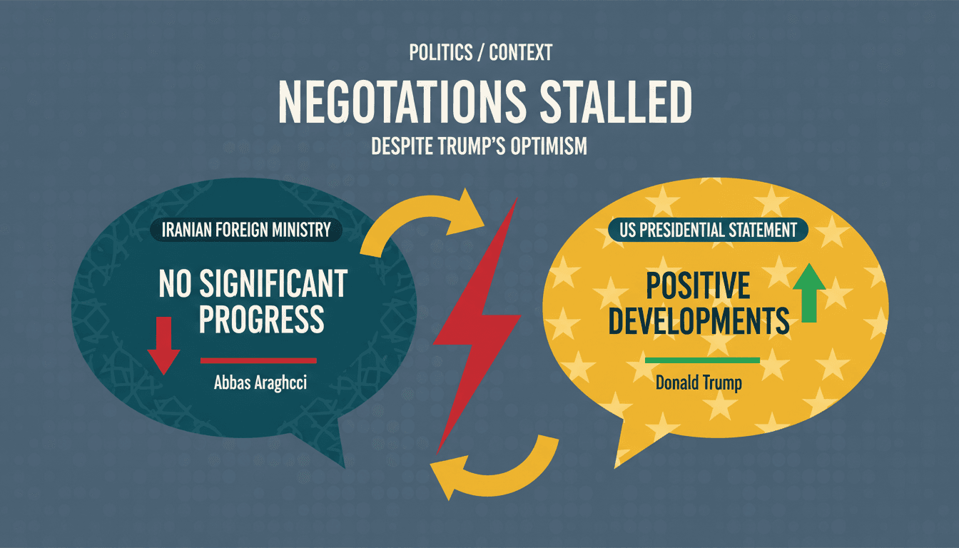 A graphic illustrating the stalled negotiations between Iran and the U.S., highlighting key statements from Abbas Araghchi and Donald Trump.
