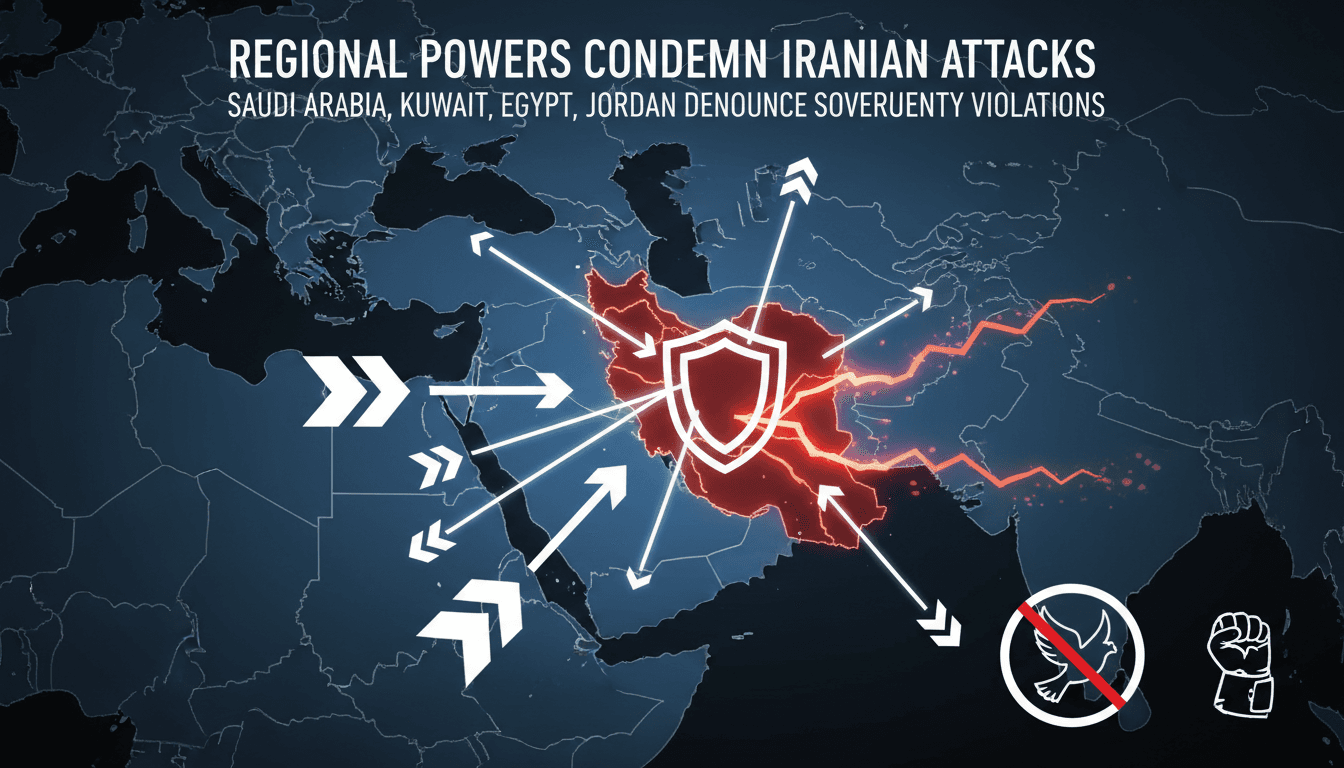 Map of the Gulf region highlighting countries condemning Iranian actions.