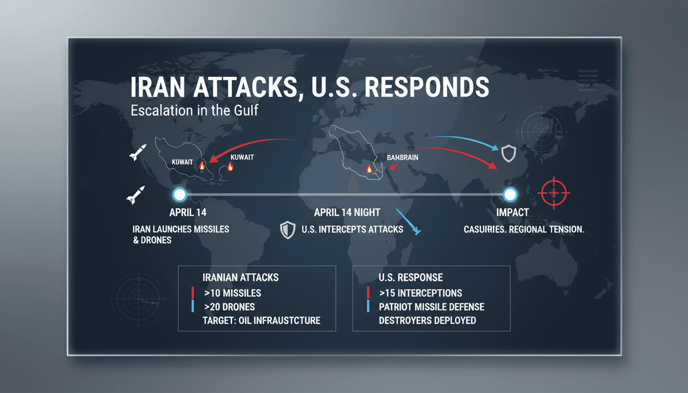 Map showing the locations of Iranian missile attacks on Kuwait and Bahrain.