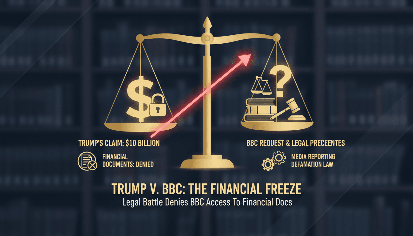 Donald Trump and BBC logo with legal documents in the background