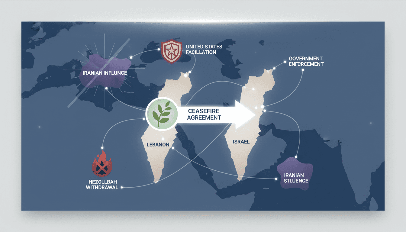 Map of the Middle East highlighting Lebanon and Israel's ceasefire agreement