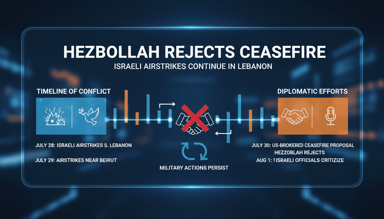Map showing the conflict zones in Lebanon and Israel during the ceasefire rejection.