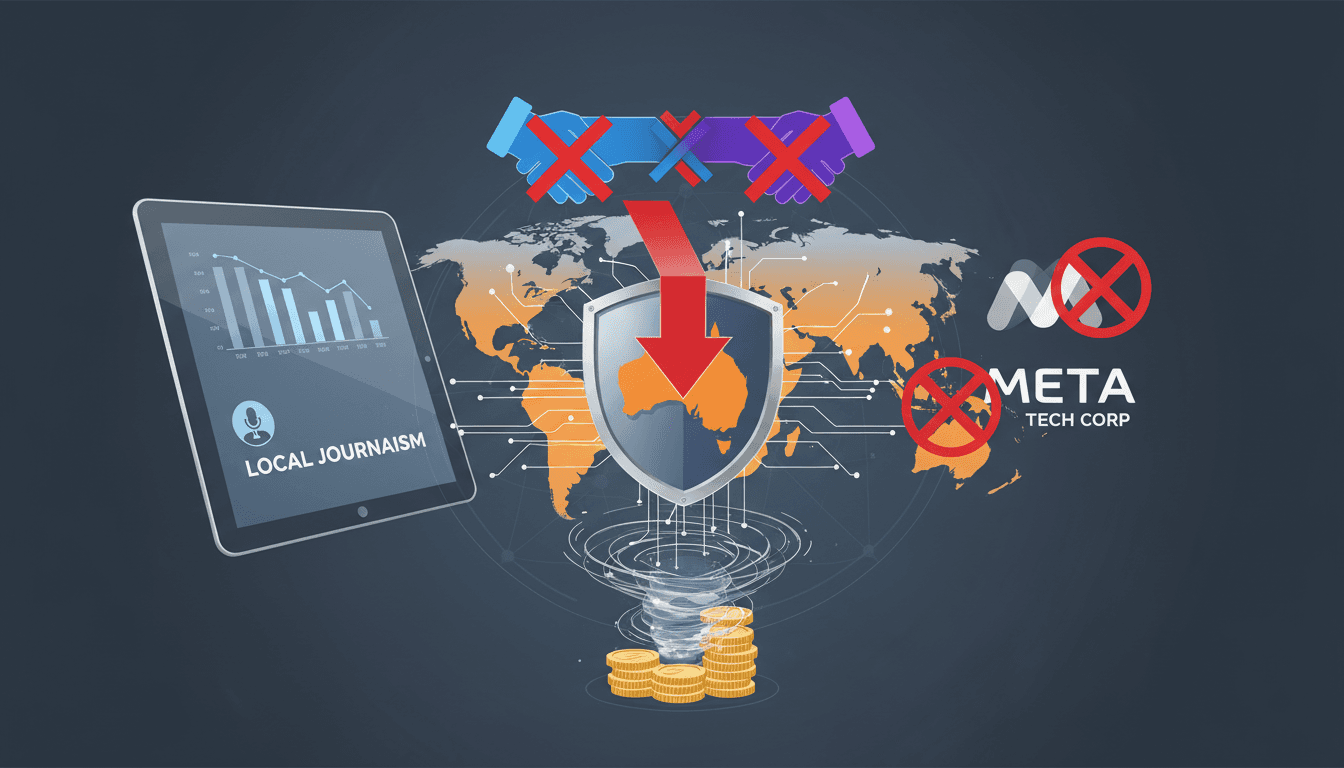 Illustration of tech companies opposing media tax laws in Australia