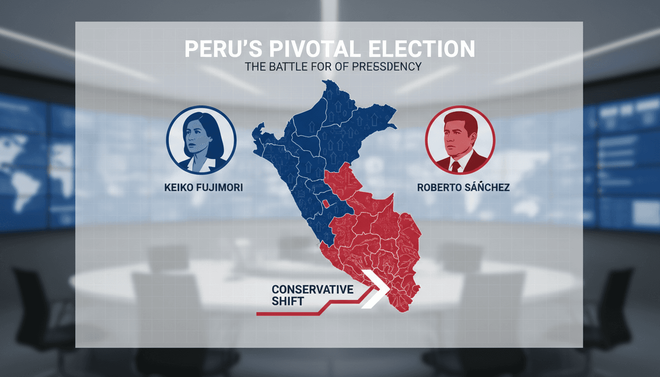 Keiko Fujimori and Roberto Sánchez campaign images for Peru's presidential election.