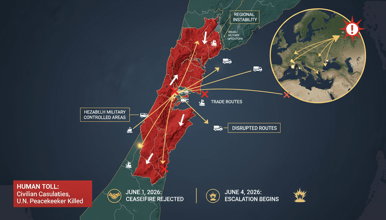 Map showing territorial changes in southern Lebanon due to the Israeli military campaign.