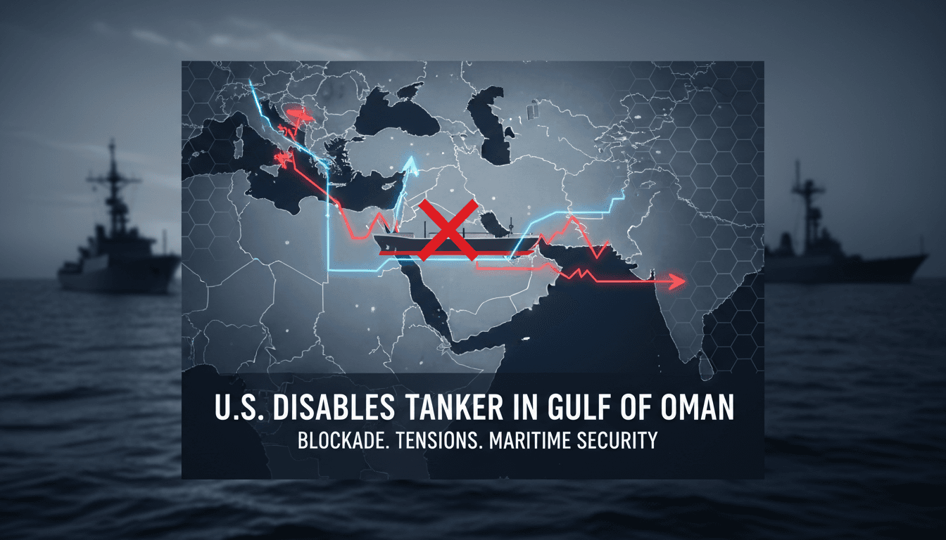 U.S. military operation in the Gulf of Oman disabling an oil tanker.