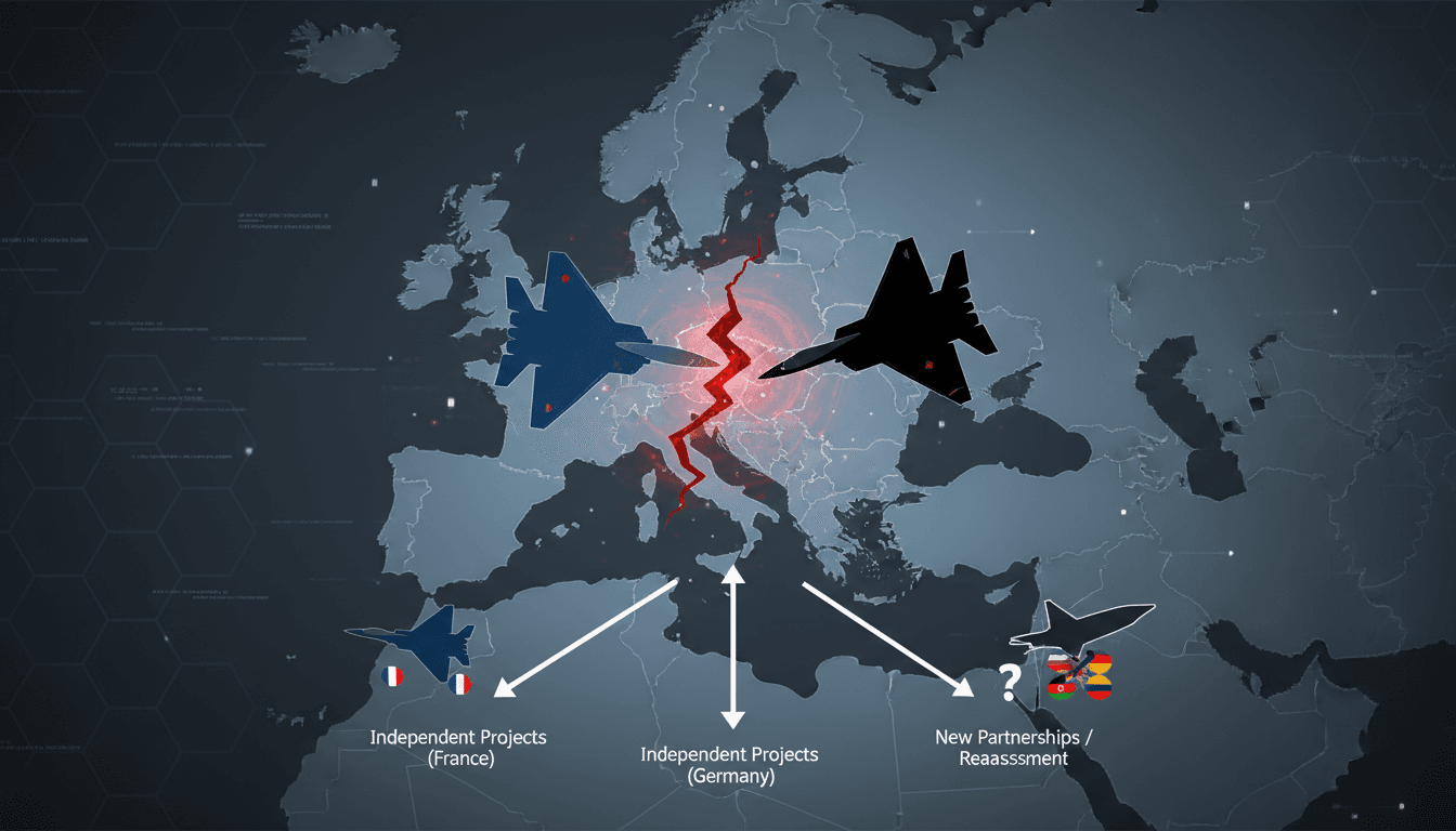 French and German flags with a fighter jet silhouette in the background