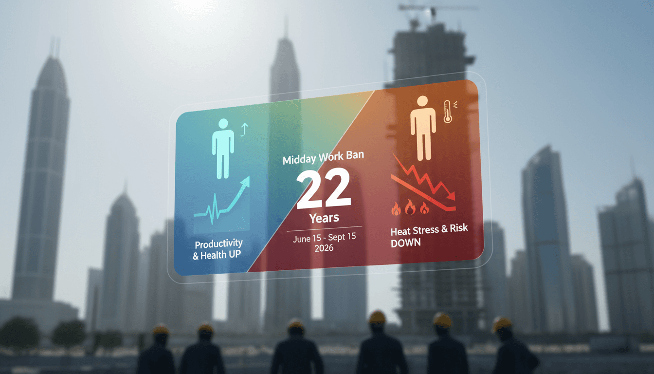 Outdoor workers in the UAE during the Midday Work Ban period.