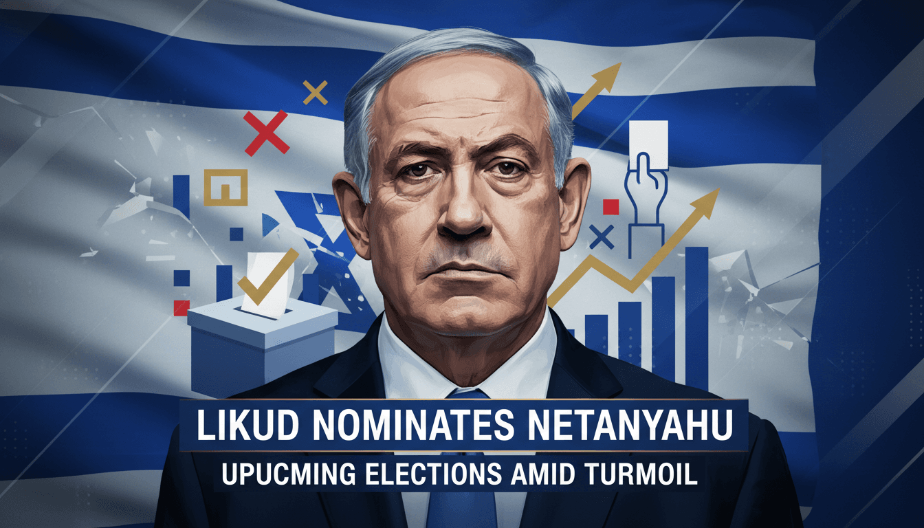 Benjamin Netanyahu with the Israeli flag, highlighting his candidacy for upcoming elections.