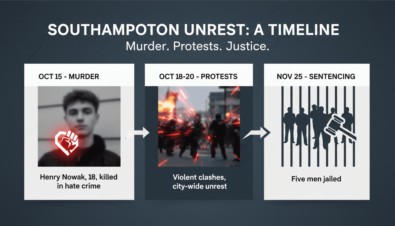 Violent protests in Southampton lead to jail sentences for five men