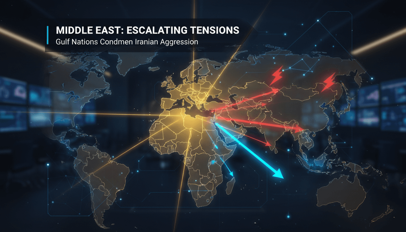 Map highlighting the Gulf region and affected countries by Iranian aggression.