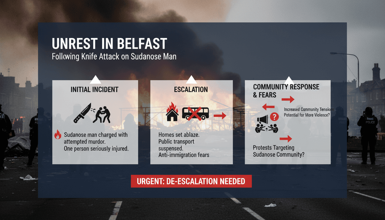 A scene of unrest in Belfast following a violent incident involving a Sudanese man.