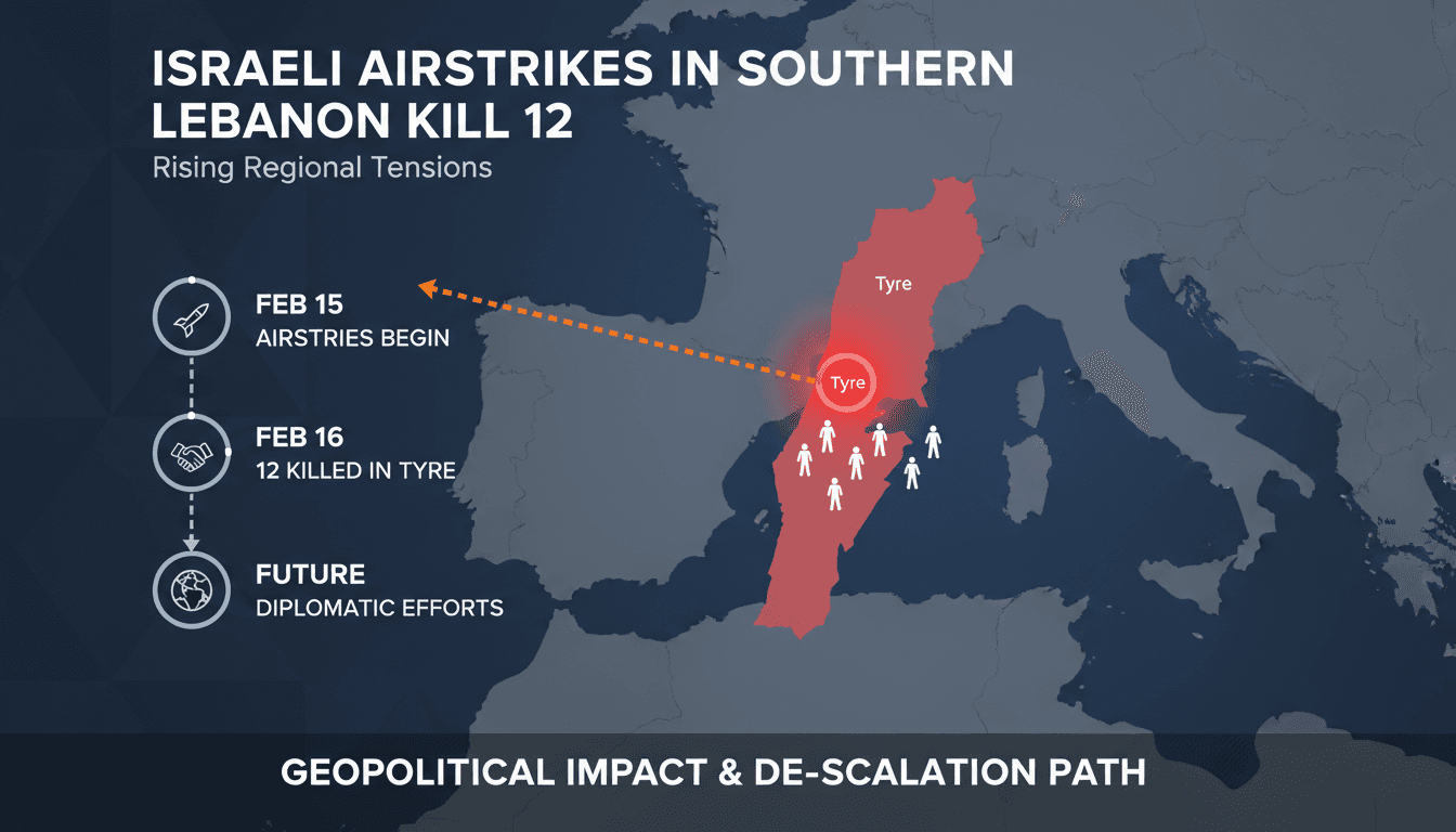 A map highlighting the location of Israeli airstrikes in southern Lebanon.