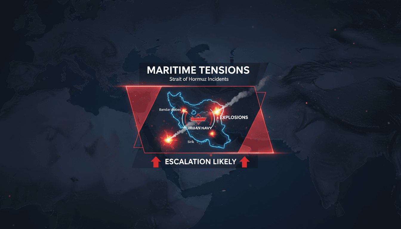 Iranian navy operations in the Strait of Hormuz following recent explosions.