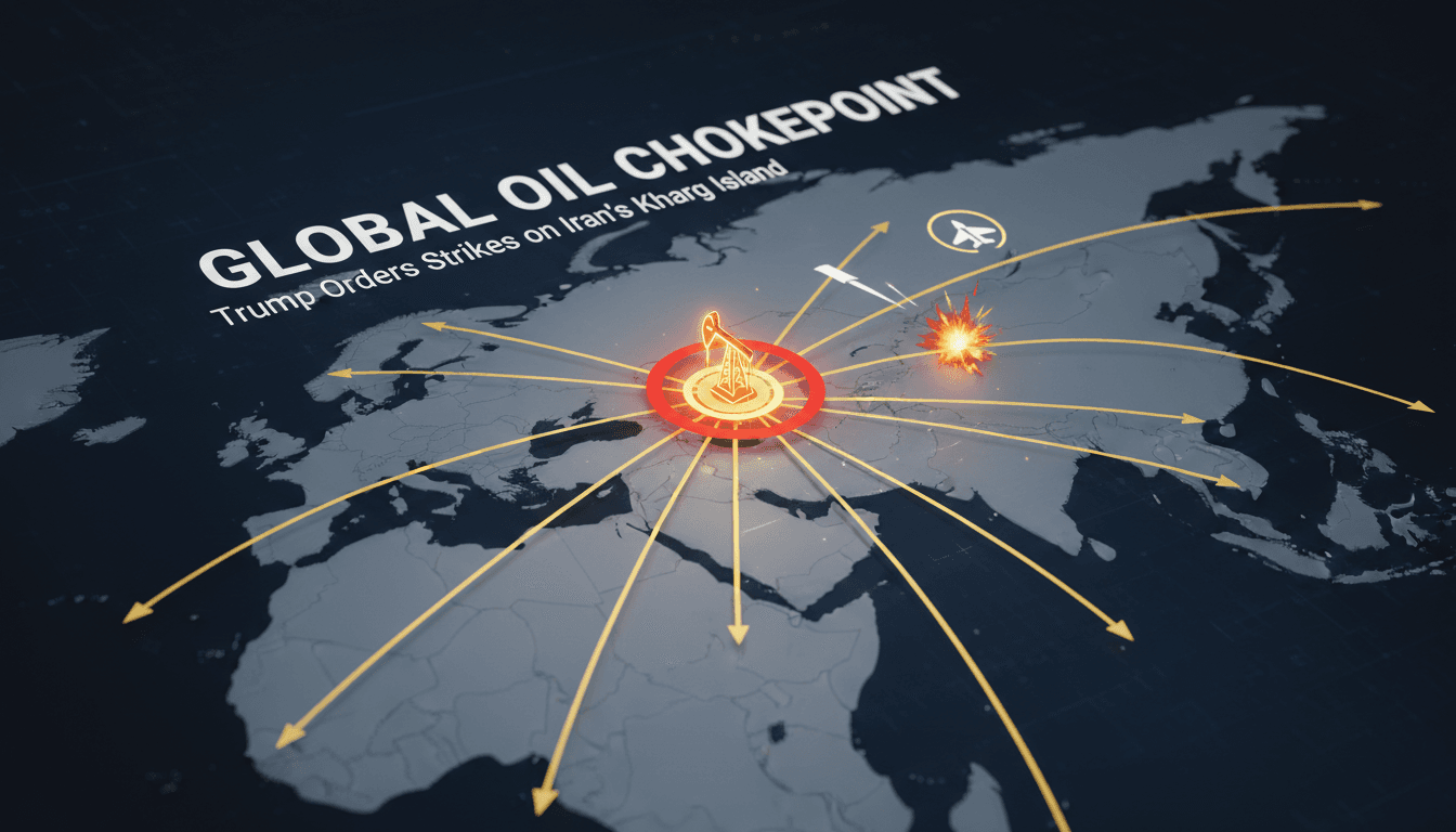 Map highlighting Kharg Island's strategic importance to global oil exports and military tensions.