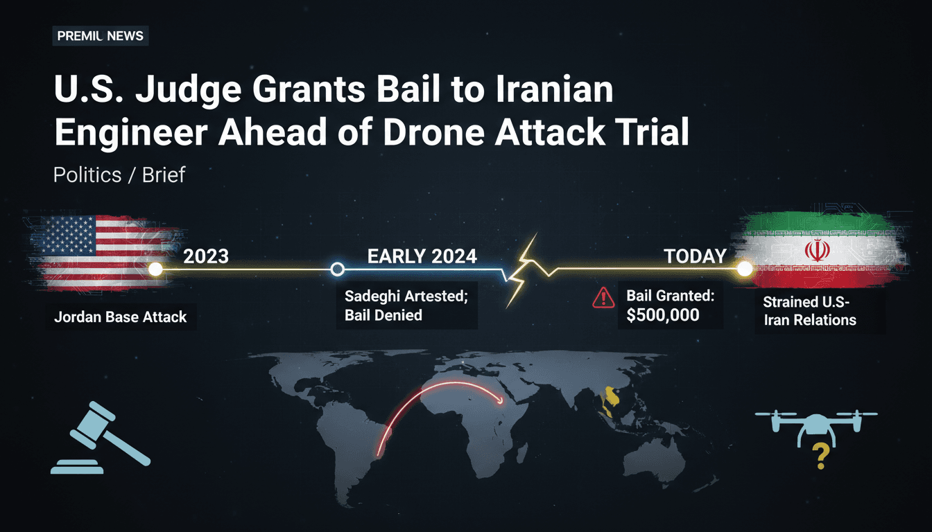 Iranian engineer Mehdi Sadeghi granted bail ahead of trial for drone attack.